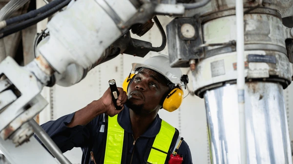 Aircraft maintenance professional inspecting landing gear